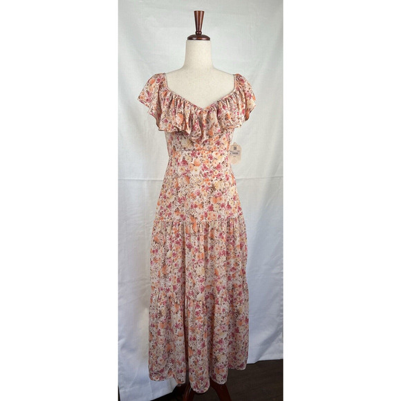 Altar'd State Floral Midi Dress - Pink and Cream - Picture 1 of 8